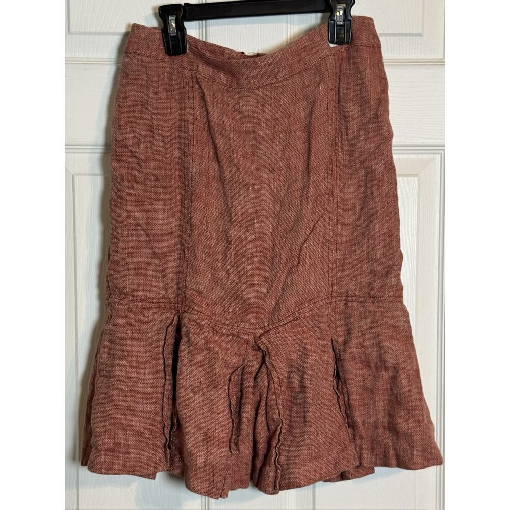 H&M Women's Linen Orange Skirt, Ruffles, Pencil Skirt, Polyester Lining, Size 4